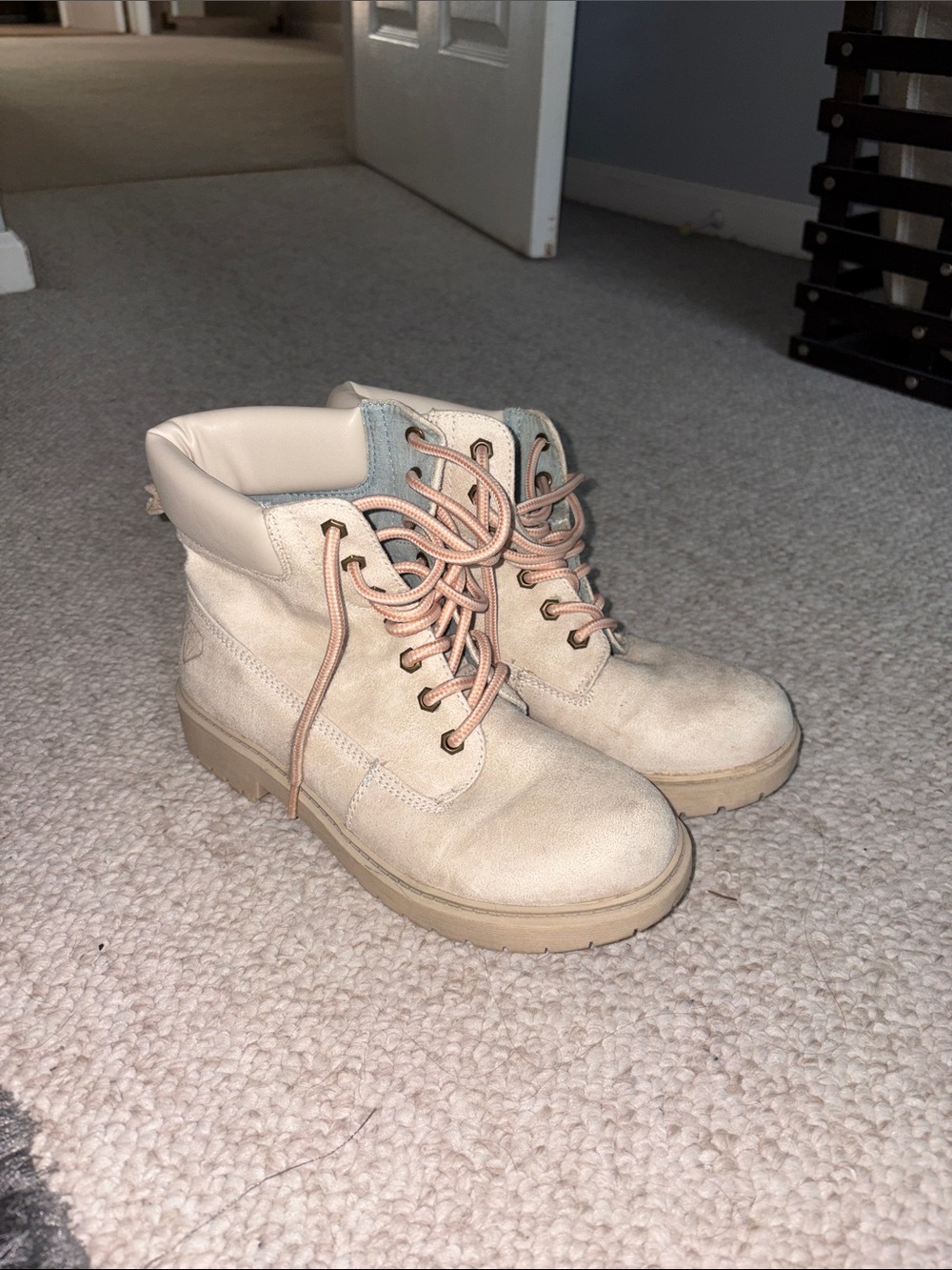 Womens Beige Lace-Up Ankle Boots